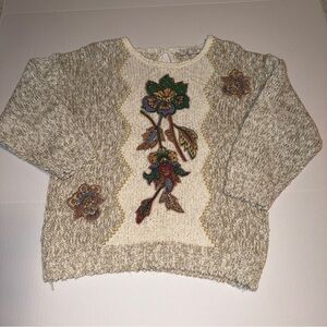 Lindsey Blake Floral Embroidered Cream Sweater